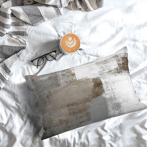 Miniatura 3 de Fundas de almohada de color marrón y gris fundas de almohada modernas de pintura abstracta para sofá fundas de almohada grises y blancas de 12 x 20