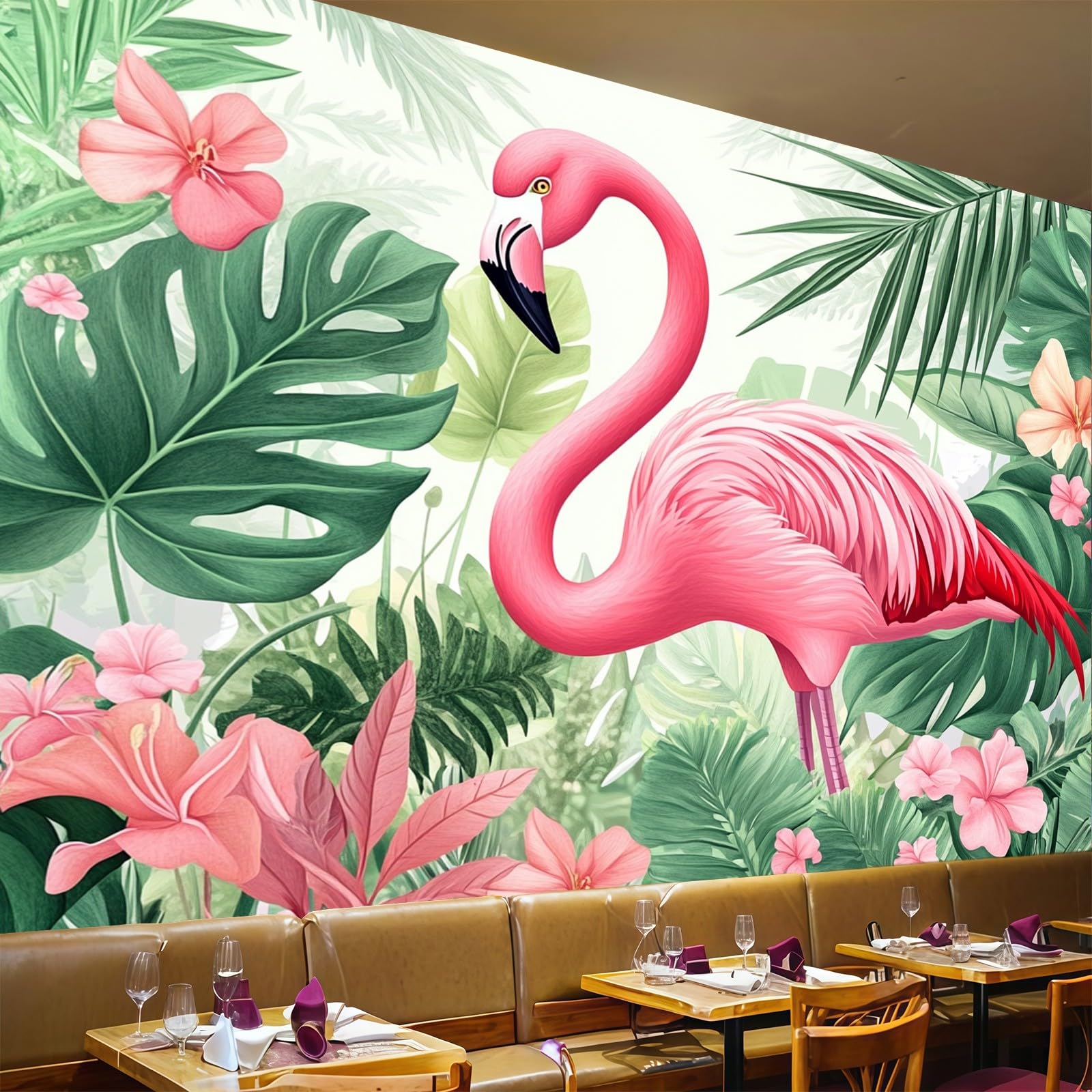 Papier peint flamants roses 350x256 cm poster mural intissé vert salon