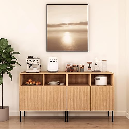 Miniatura 9 de Juego de 2 armarios de almacenamiento estriados Oxford, aparador de buffet con puertas, consola decorativa para sala de estar, comedor, entrada,