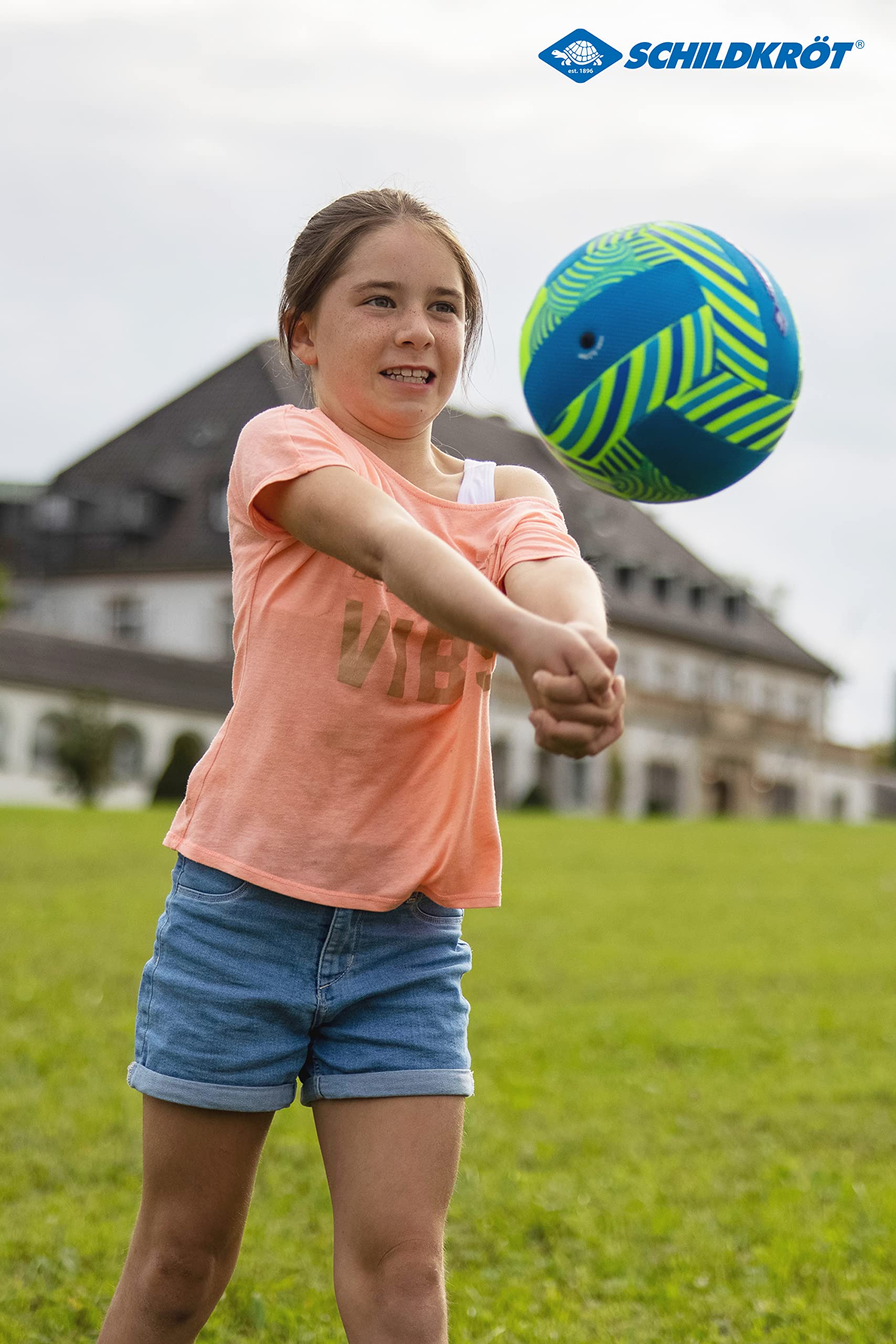 Schildkröt Pallone Premium da Beach Volley, Superficie Tessile con Stampa in Silicone Antiscivolo, Copertura Cucita, Ottime Caratteristiche di Volo, Taglia 5, Ø 21 cm