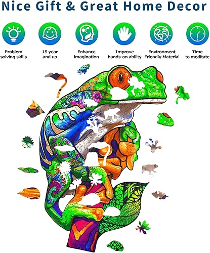 Miniatura 7 de Jigfoxy Rompecabezas de madera para adultos, rompecabezas de madera de rana de árbol, rompecabezas únicos con forma de animal, regalos de Navidad de