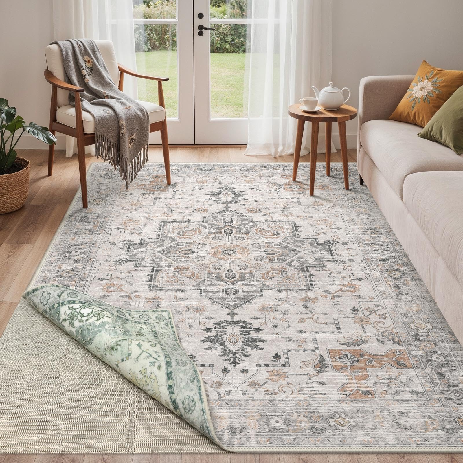 GENIMO Vintage Teppich, Teppiche Wohnzimmer, Waschbare Teppiche, Boho Teppich, Klein Carpet rutschfest