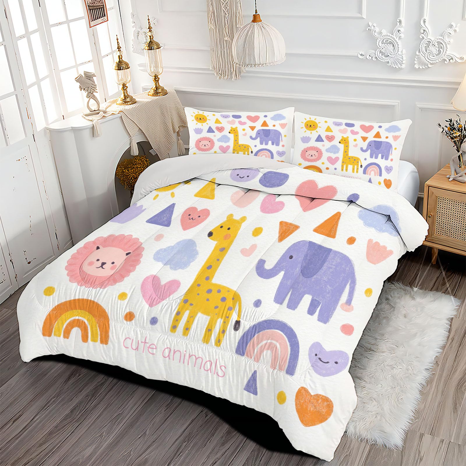 Edredon Cama 90 Dibujos Animados Animales Estampado Infantil, Edredón Nórdico 4 Estaciones 140x200cm, Colcha Transpirable De Microfibra Lavable Niños Pósteres, 1 Fundas De Almohada