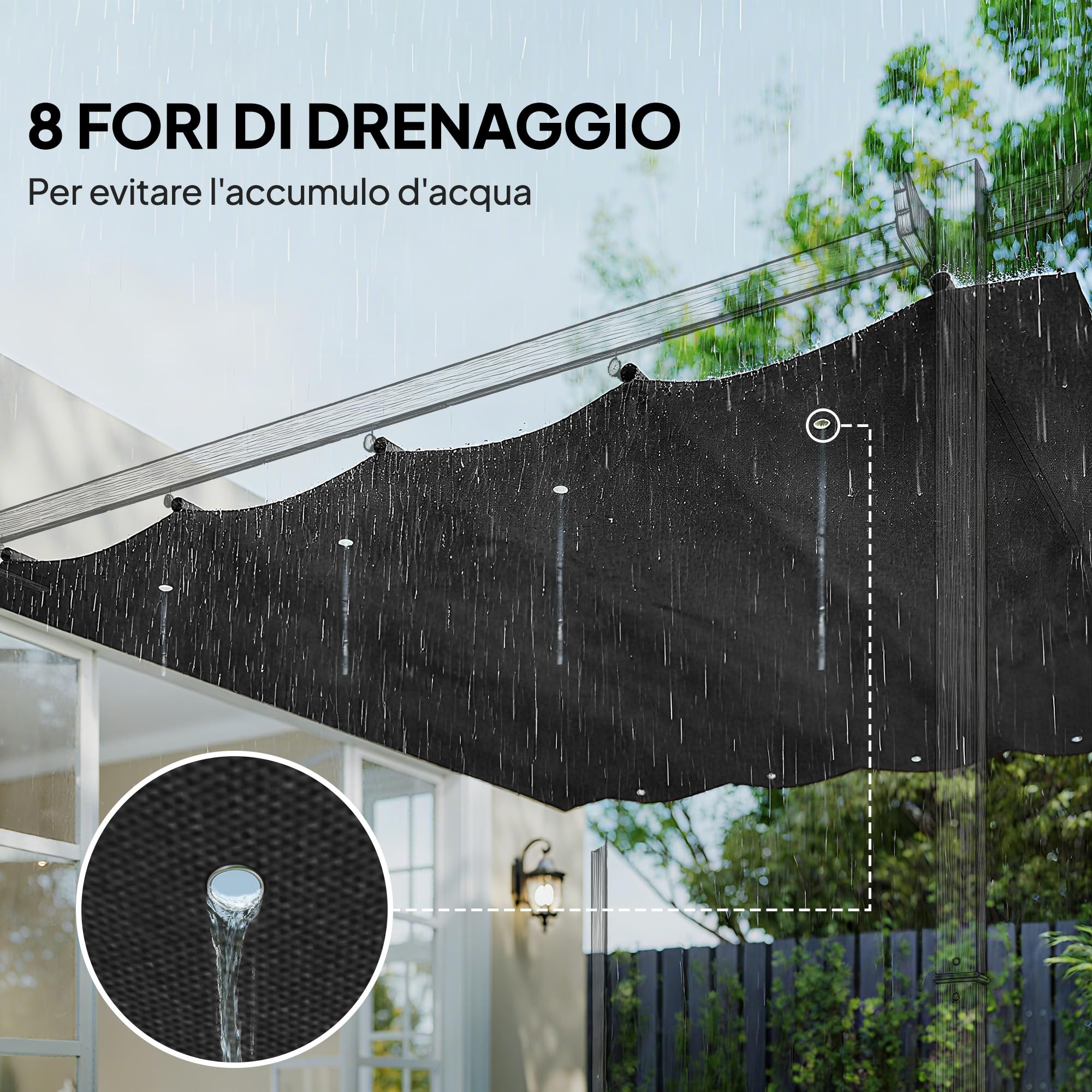 Outsunny Copertura Retrattile per Gazebo Pergola con 8 Fori di Drenaggio, Tetto per Gazebo SOLO in Poliestere UV30+, 286x245 cm, per Pergola da 3x2.15m, Grigio Scuro