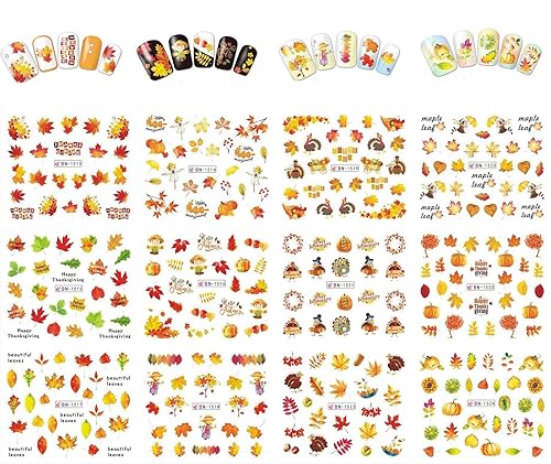Miniatura 5 de Calcomanías de arte de uñas de otoño, calcomanías de uñas de Acción de Gracias, hoja de arce, pavo, transferencia de agua, calcomanías de uñas de