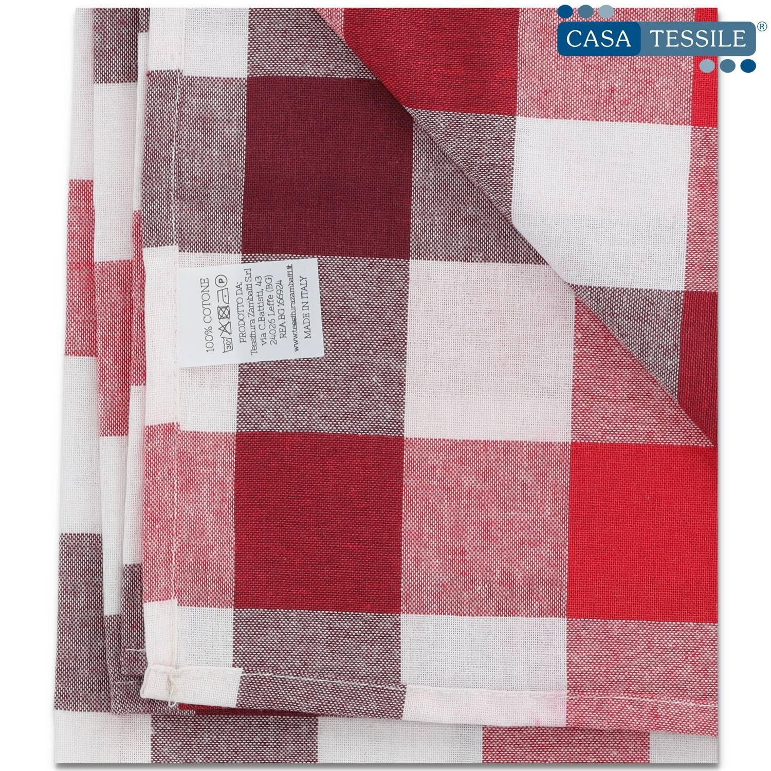 Casatessile Tovaglia in Cotone Jacquard Vichy - Bordeaux, 8 posti 140x220 cm.