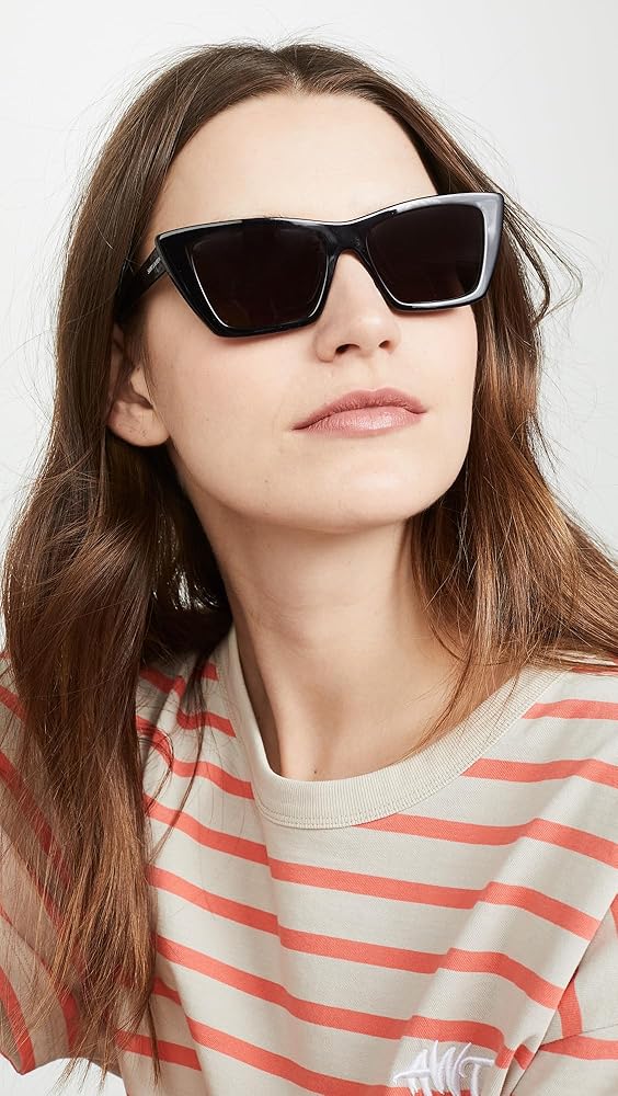 Saint Laurent Women's Narrow Cat Eye Sunglasses, Shiny Black/Grey Saint Laurent Women's Narrow Cat Eye Sunglasses, Shiny Black/Grey