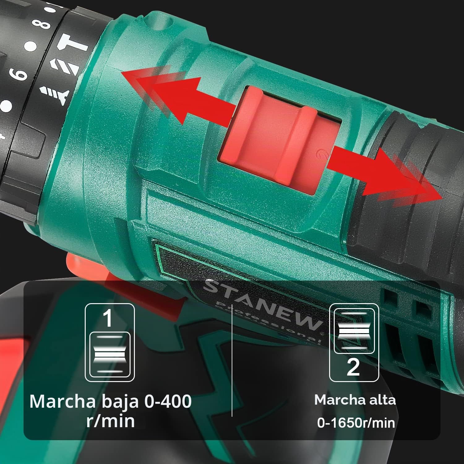 STANEW Taladro Percutor a Bateria 20V, Taladro Atornillador 2x2.0Ah Baterías, 35Nm, 18+3 Ajuste de Par, 2 Velocidad, 24 Accesorios, LED Luz Para Hogar, Bricolaje