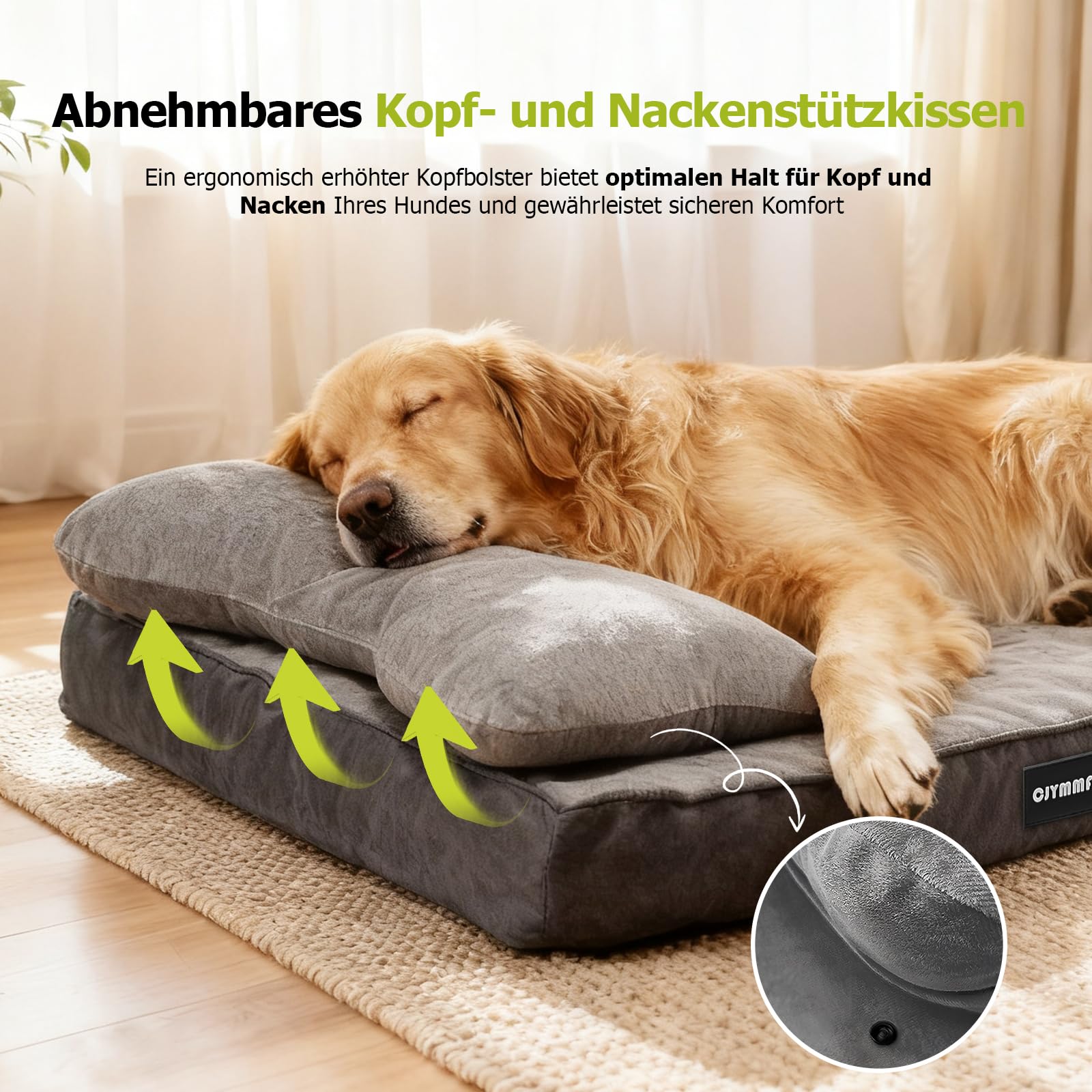Ortopedyczne legowisko dla psa z poszewką nadającą się do prania, wodoszczelna poduszka dla psa z pianką z pamięcią kształtu i zdejmowaną poduszką pod głowę do podparcia głowy i stawów, antypoślizgowy