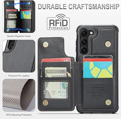 Miniatura 2 de Vinich Funda tipo cartera para Samsung Galaxy S23 Plus con tarjetero y ranuras de crédito con bloqueo RFID, función atril, a prueba de golpes, para