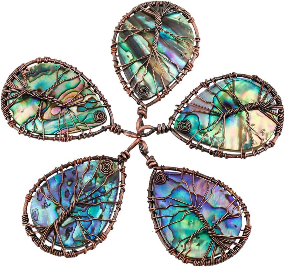 SUNYIK Teardrop Rainbow Abalone Shell Stone Pendant Necklace - Image 5