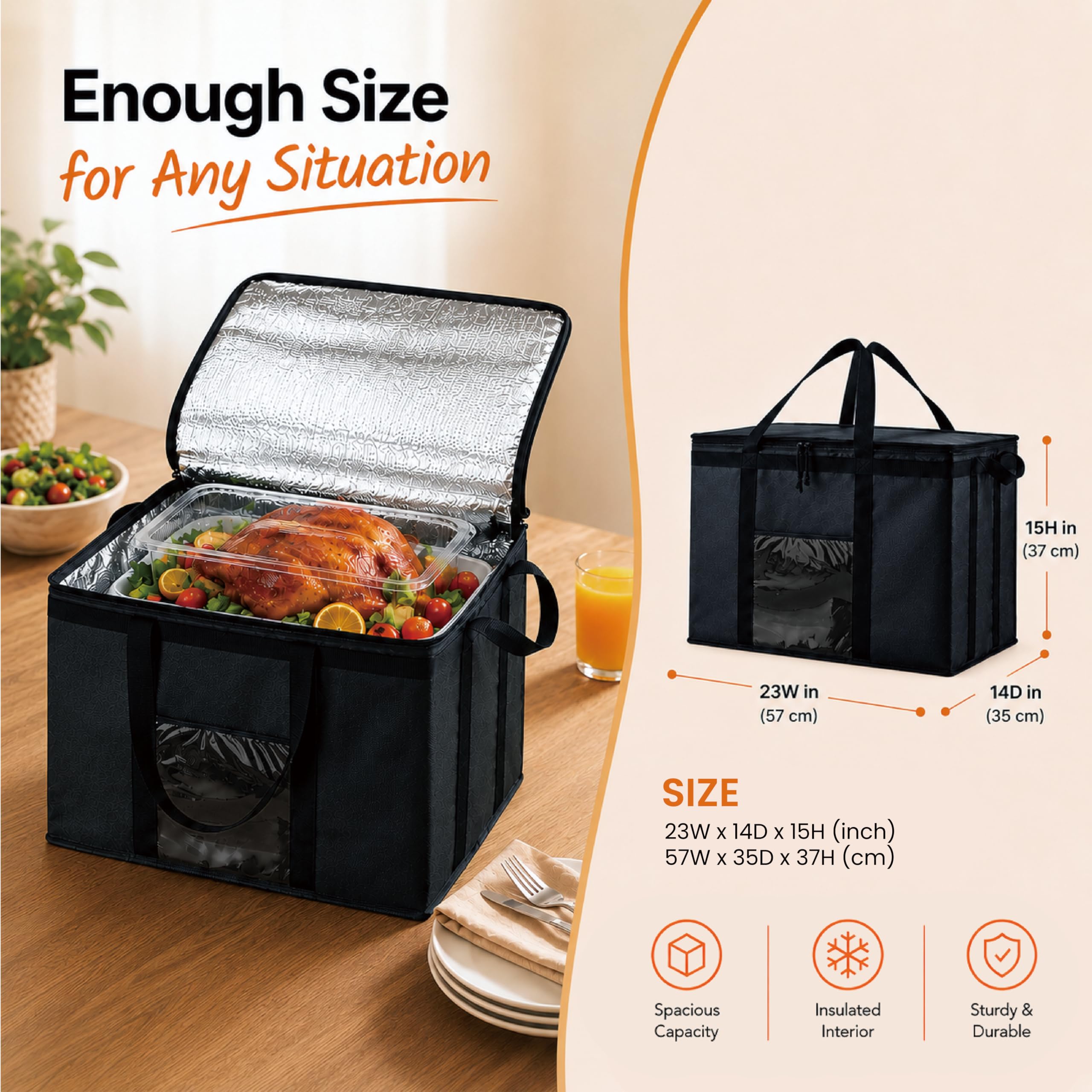 Borsa termica 3XL e scalda-alimenti per consegna e spesa con cerniera superiore, rosso (1 confezione)