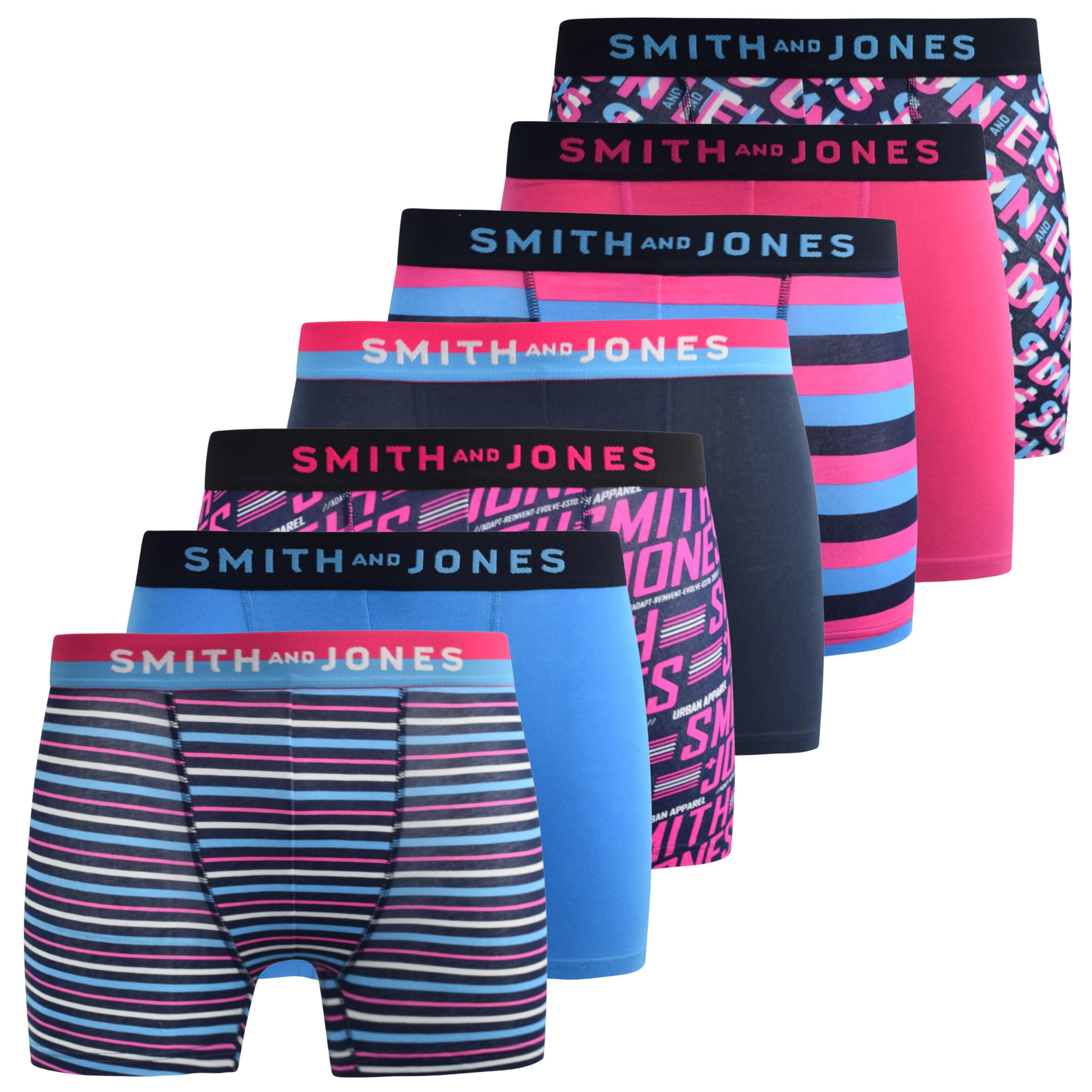 Kandor SMITH & JONES mens boxers – multipack of 7, stretch cotton men’s boxer shorts, comfortable underpants for men, colourful and black underwear trunks, multi pack man briefs(L, Taden, Blue)