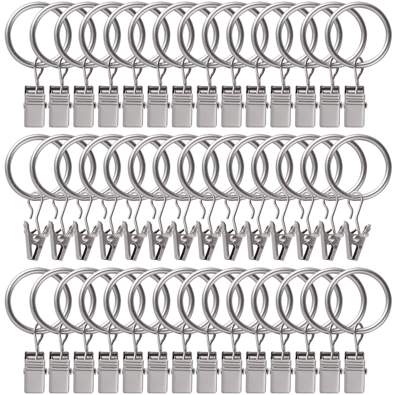 Curtain Rings with Clips Hooks, 100Pcs 1 inch Metal Stainless Steel Drapery Rings Hanger Clips for Tension Rod Bracket Eyelets Decorative Hangers,