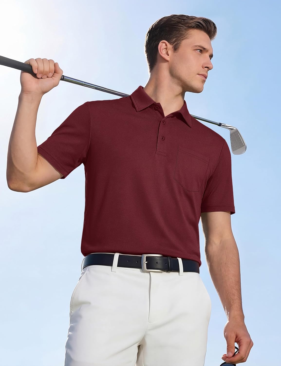 TACVASEN Mens Polo Shirts with Pocket Golf Polos Dry Fit Performance Short Sleeve Collared Shirt Casual Athletic Work