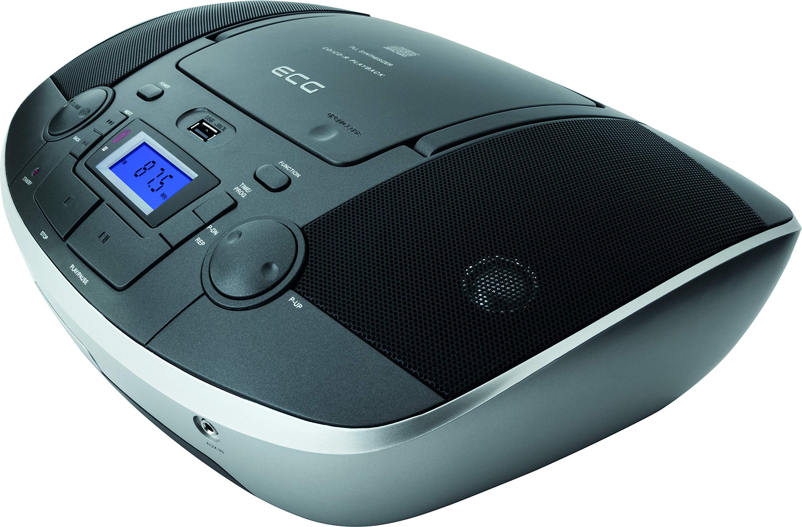 ECG CDR 1000 U Titan radio CD z USB – CD, CD-R/RW; wejście MP3; wejście AUX; 30 ustawień tunera; wyświetlacz LCD z podświetleniem; pilot zdalnego sterowania, szaro-srebrny