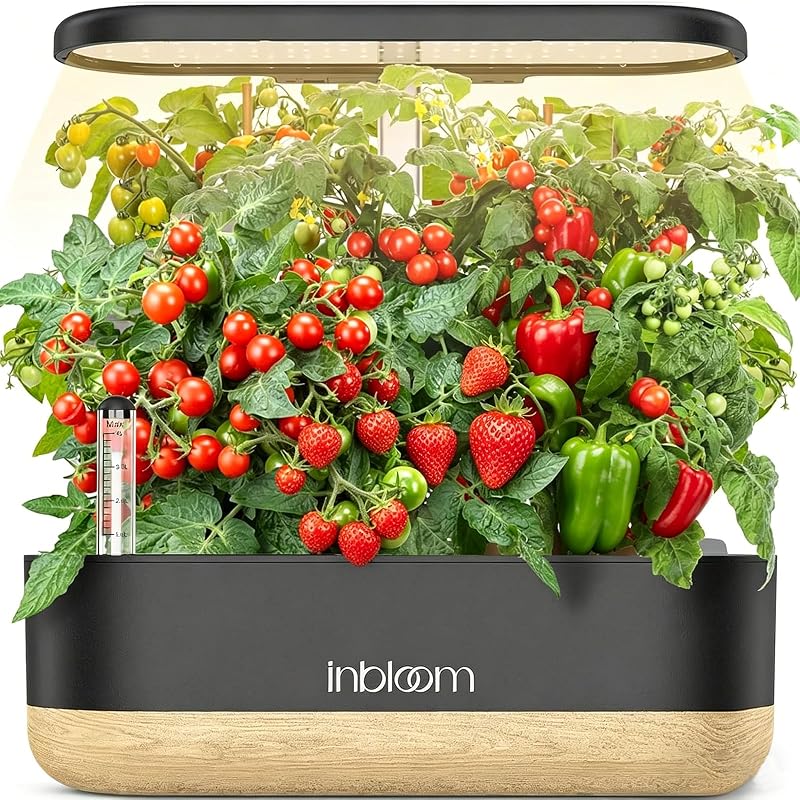 inbloom Sistema de cultivo hidropónico 12 cápsulas, jardín de hierbas interior con LED, luz de crecimiento de plantas de espectro completo, alarma de escasez de agua, temporizador automático, altura ajustable, regalos de jardinería ideales para mujeres