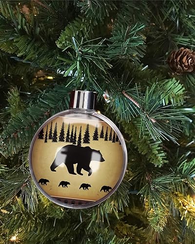 Miniatura 6 de Adornos de Navidad para colgar en el árbol de Navidad siluetas de animales de oso de la selva negra sobre bolas de telón de fondo retro adornos