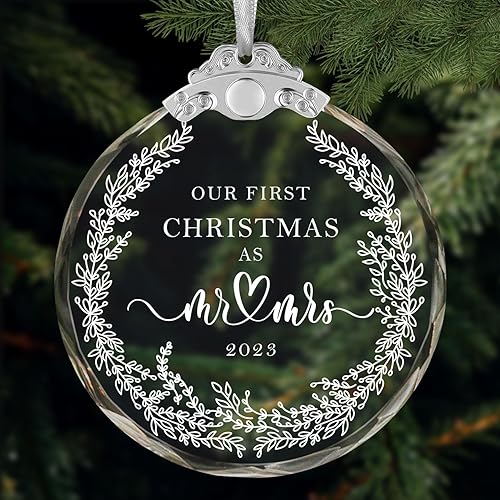 Adorno de matrimonio de nuestra primera Navidad 2023, nuestra primera Navidad como el señor y la señora 2023, adorno de casado de primera Navidad