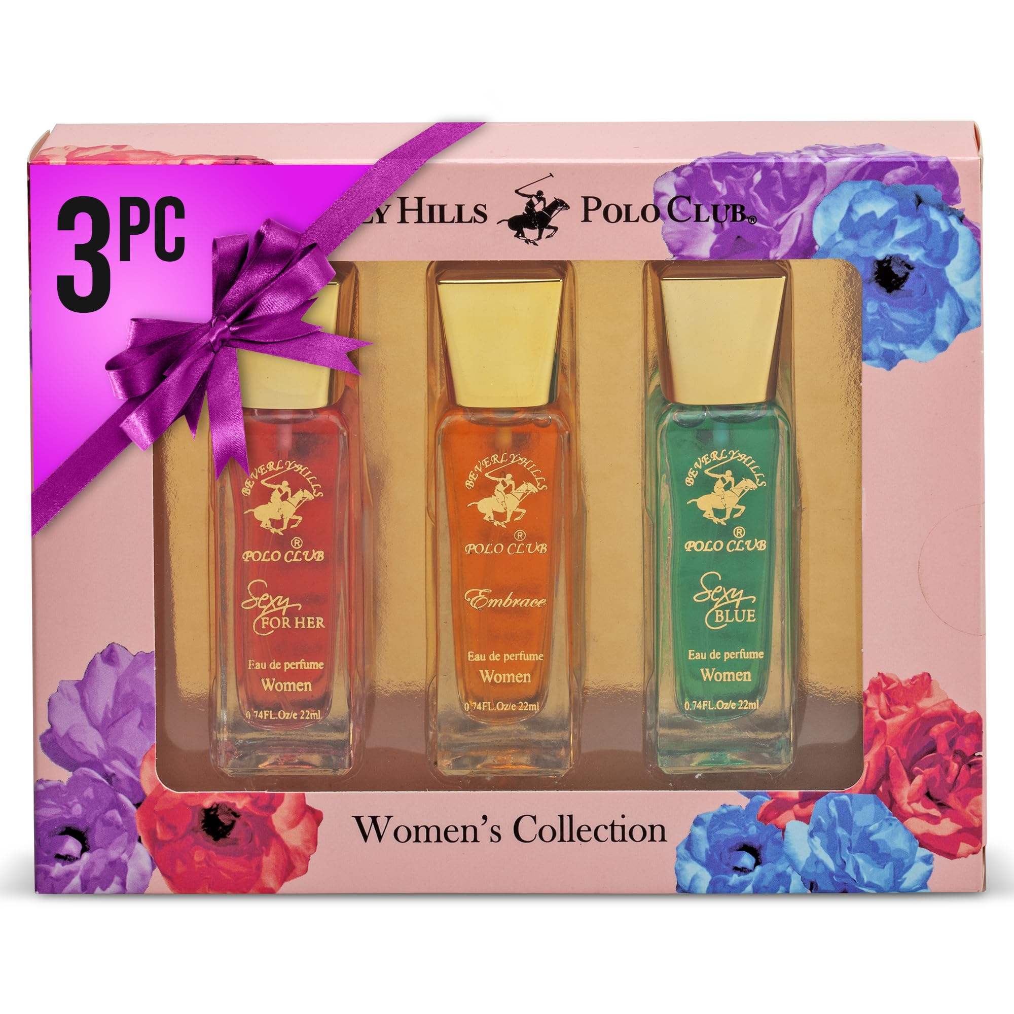 Beverly Hills Polo ClubWomen's 3-Piece Mini Perfume Set | .74oz EDP Fragrance Collection for Her | Long-Lasting Travel Size Gift (Sexy Blue, Embrace, Sexy FOR HER)