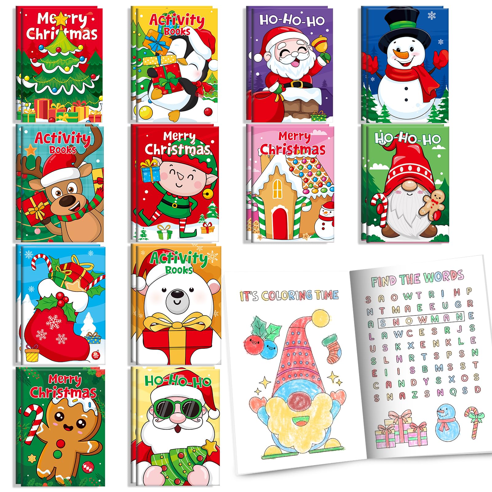 BenLouis 24 Pack Mini Activity Books for Kids Christmas Gifts Bulk for Christmas Holiday Classroom School Gift Prizes Stocking Goodie Bags Crafts