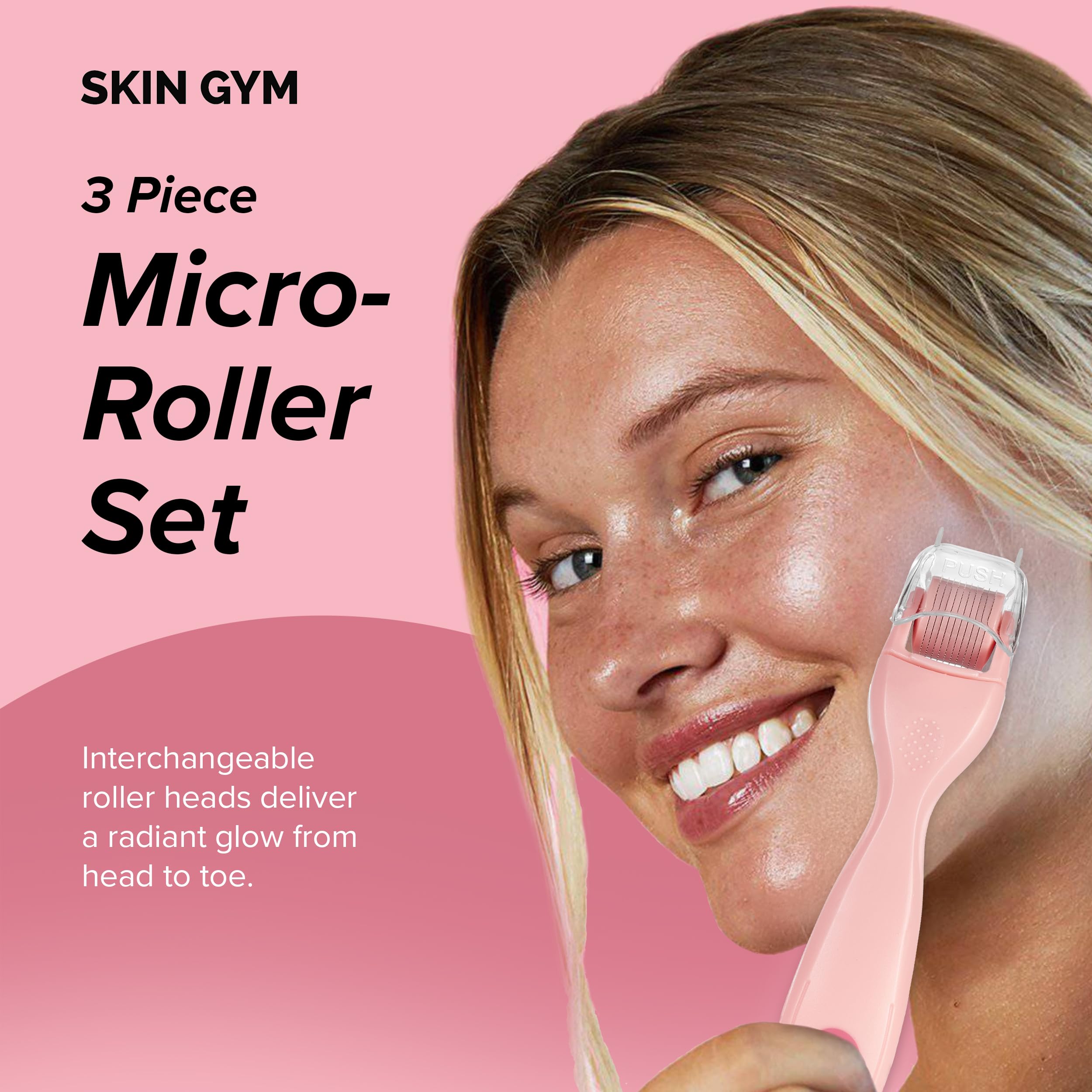 Skin Gym 3 Piece MicroRoller Set, Face and Body Microneedling Kit for Refined Texture & Enhanced Radiance