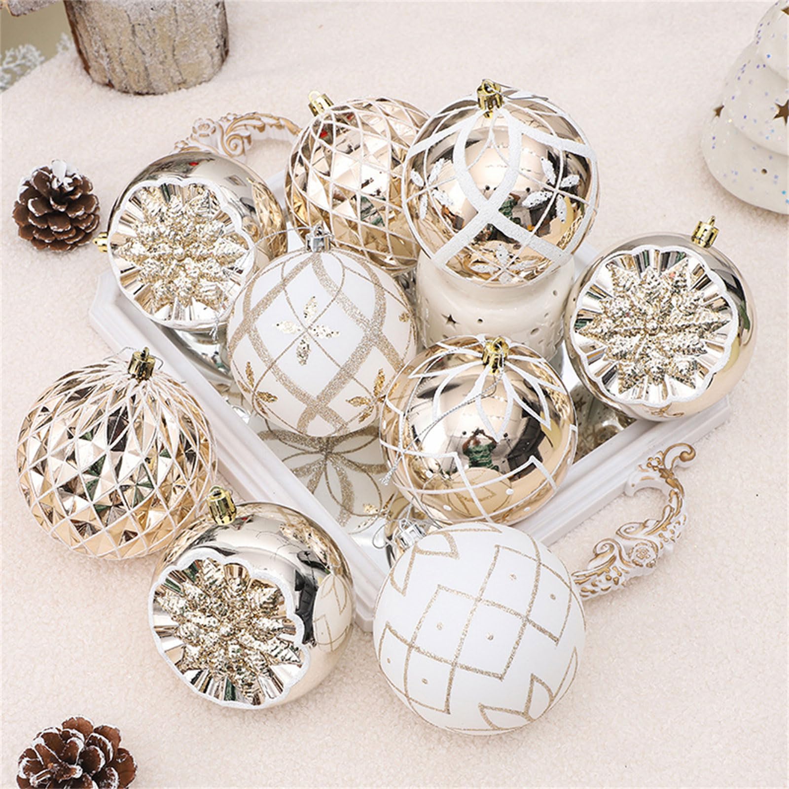 9 elegantes esferas de Navidad, decoración de árbol estable, decoración artística colgante para cosas aburridas de temporada