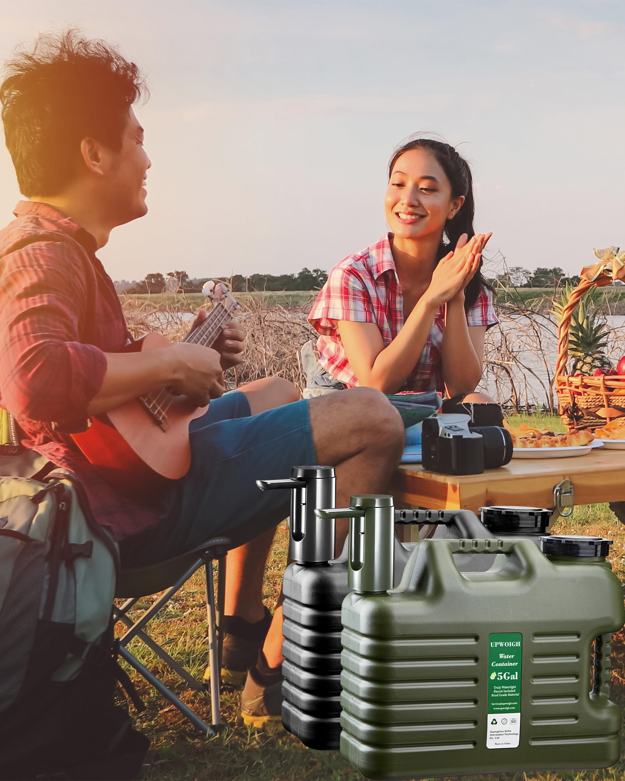 UPWOIGH Tragbarer 19 l Wasserkrug mit automatischer Touch-Steuerungspumpe, wirklich kein Auslaufen, Wasserbehälter mit Zapfhahn, Typ-C wiederaufladbar, militärischer grüner Wasserspender für Outdoor