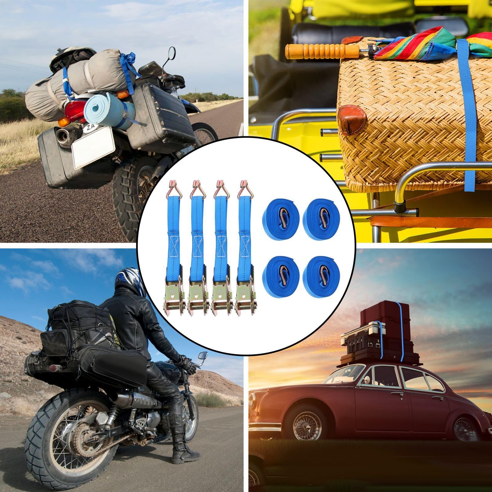 4 Stück Ladungsspanngurt mit Ratsche aus Polyester und Stahl für Sichere Befestigung von Paddle Boards und Surfboards bei Reisen und LKW Einsätzen Zufällige Farbe