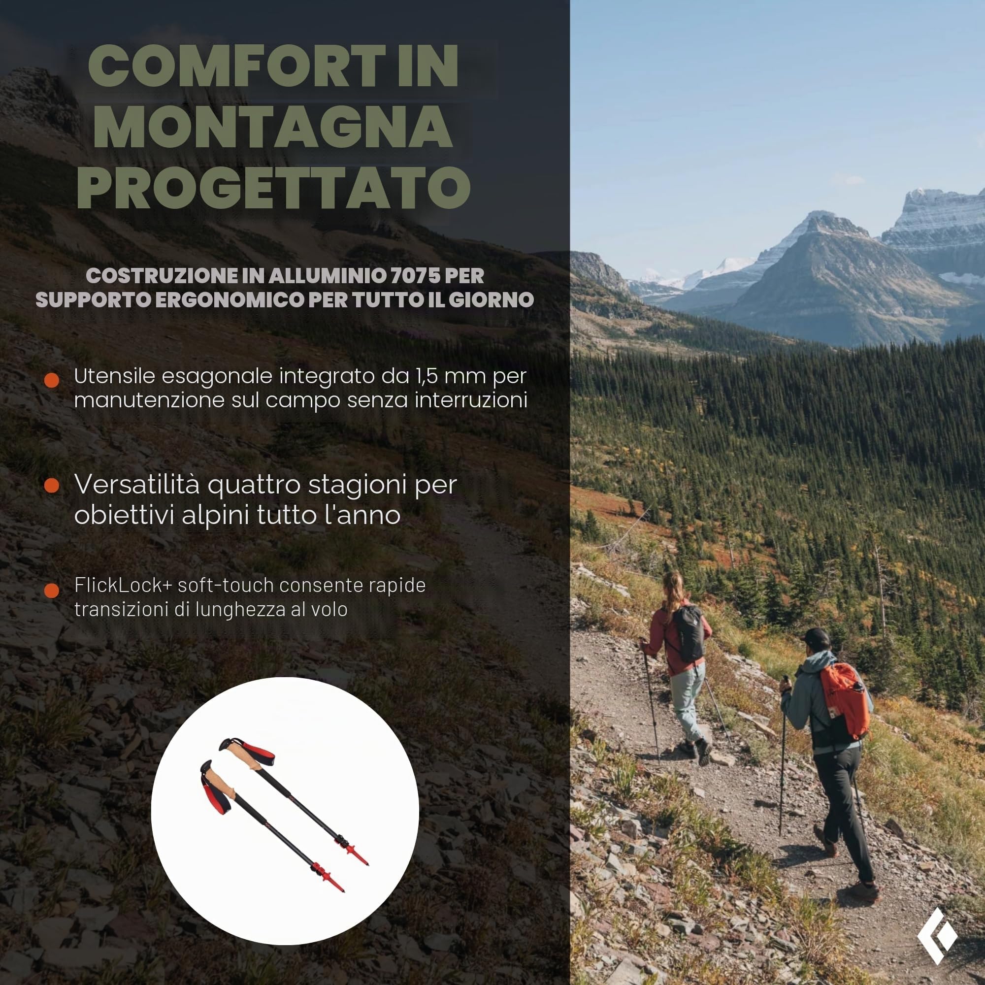 Black Diamond Pursuit - Bastoncini da trekking in alluminio pieghevoli e regolabili