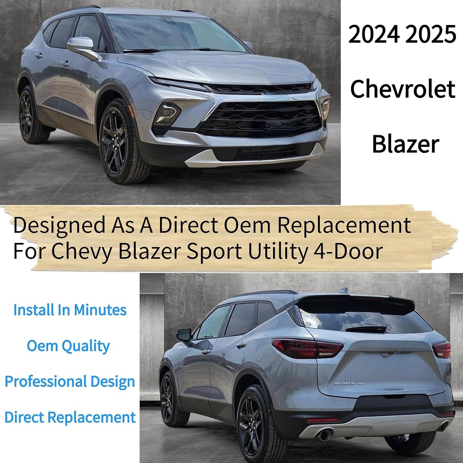 Rear Wiper Blade & Arm Replacement for Chevrolet Chevy Blazer 2024 2025 - OEM Fit for LT Premier RS Models - All-Season Rear Back Windshield Wiper Blade Set