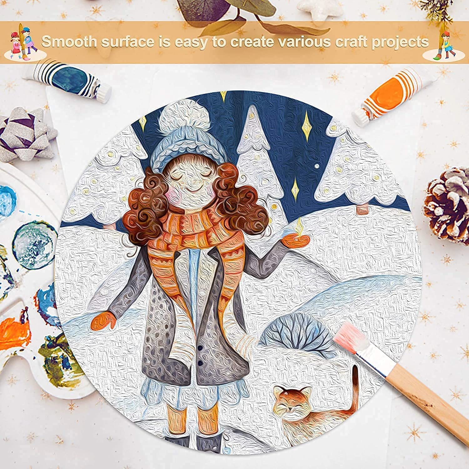MAYUMI Canvas 6 Pieces Round MDF Boards for Art and Craft, MDF Sheets for Craft Work, DIY MDF Cutouts (8in X 8in) 1