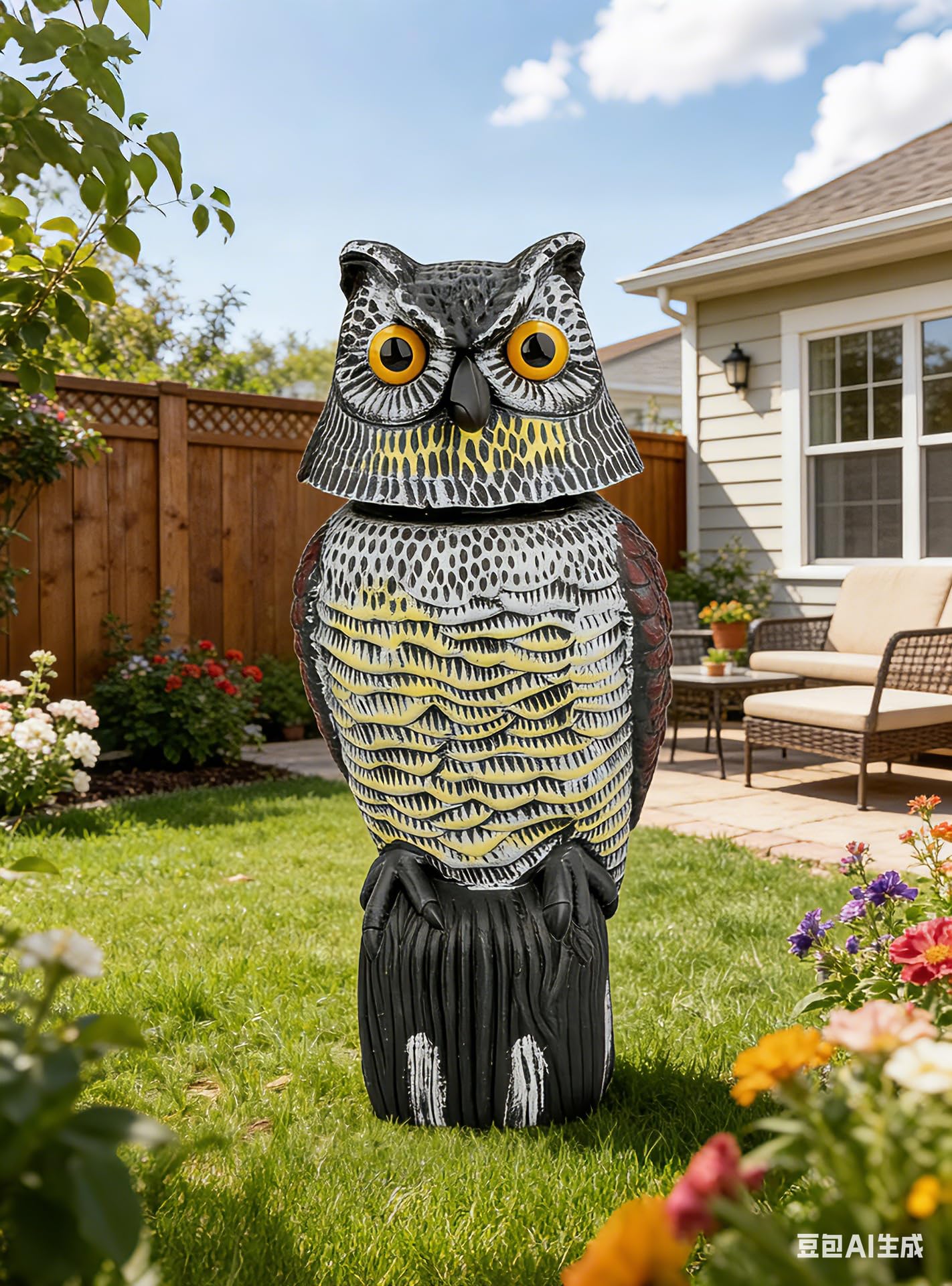 Pestvanish Garden Fake Owl Statue, Owl Sculpture for Garden Yard Patio Balcony Roof Pool Driveway