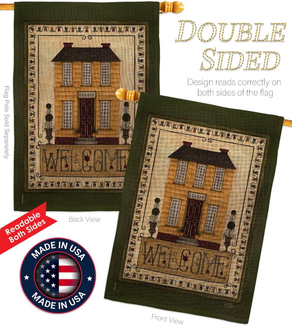 Breeze Decor Welcome Yellow House Flag Country Living Primitive Farm Western Barn American Rustic Cowboy Rural Ranch Decoration Banner Small Garden Yard Gift Double-Sided, Made in USA