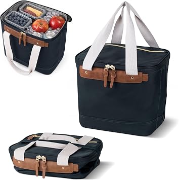 CleverMade Malibu Collapsible Cooler, Luxe Small Insulated Bag, Navy