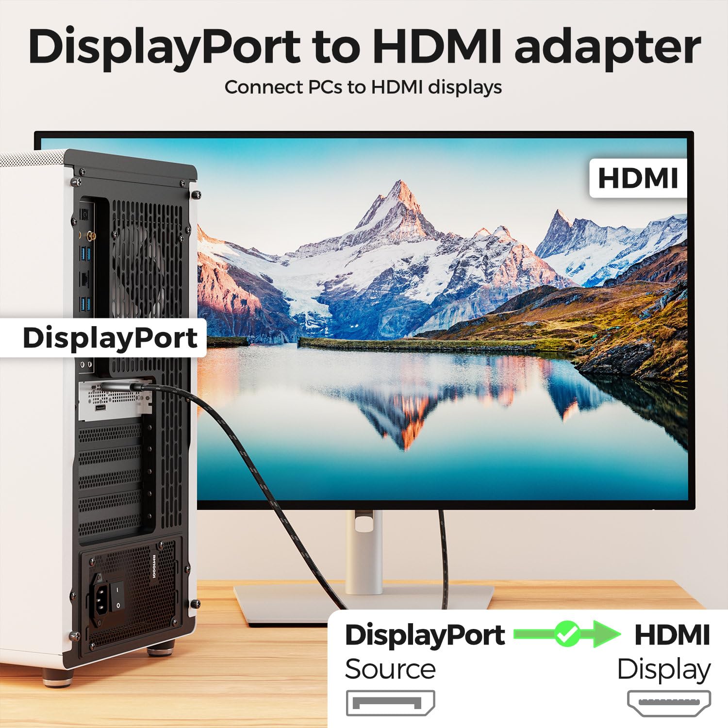 deleyCON 5m 4K Cavo DisplayPort a HDMI (per Monitor, TV, Proiettore) - 4K@60Hz - Unidirezionale DisplayPort a HDMI - Connettori Alluminio + Cavo Nylon - per Computer DP, PC, Scheda Grafica