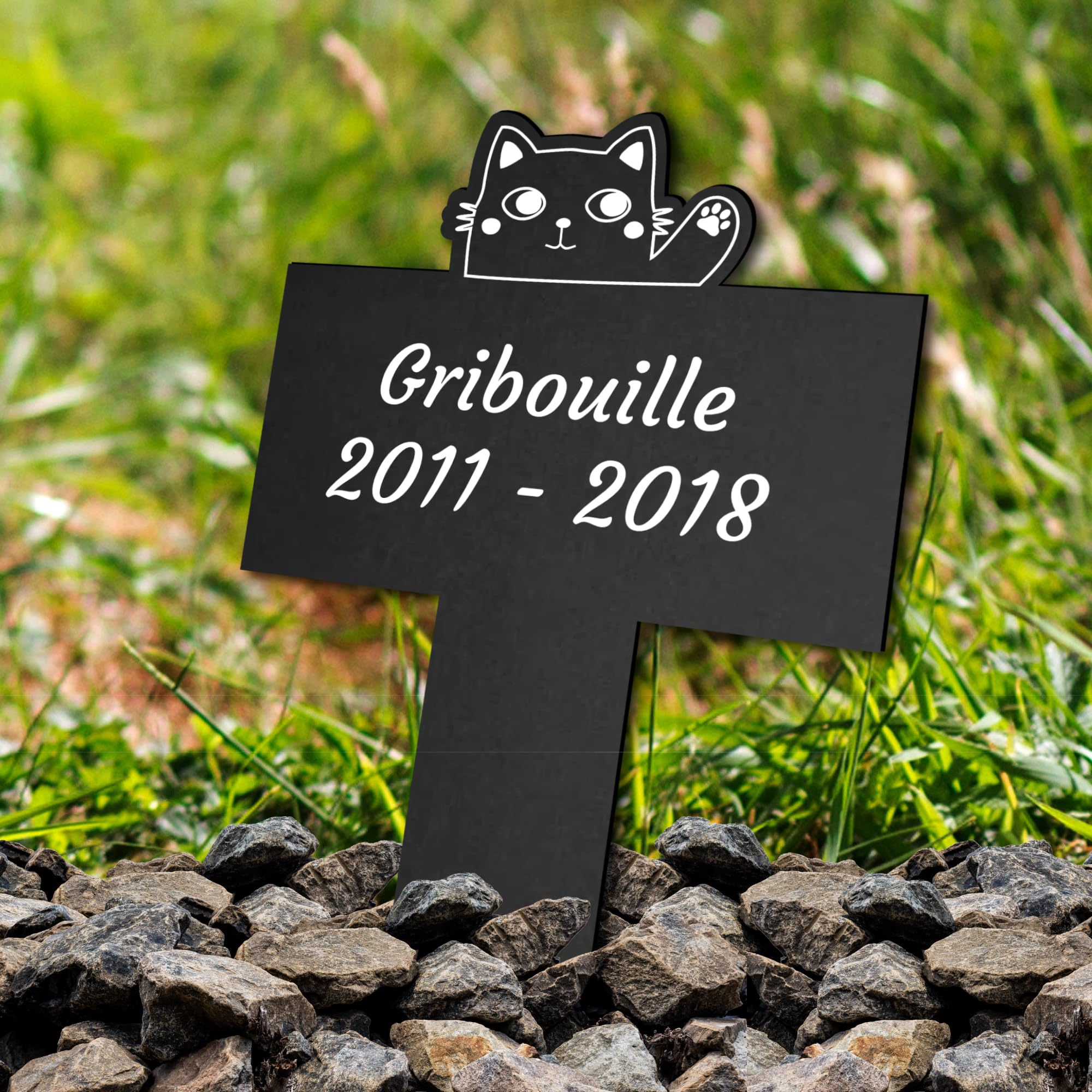 Piquet Plaque Funéraire Commémoratif Personnalisé - Bois - Inter funéraire pour Chat, Chien - Souvenir pour Animaux - Plaque Commemorative Animal - Textes Personnalisables (Coeur)