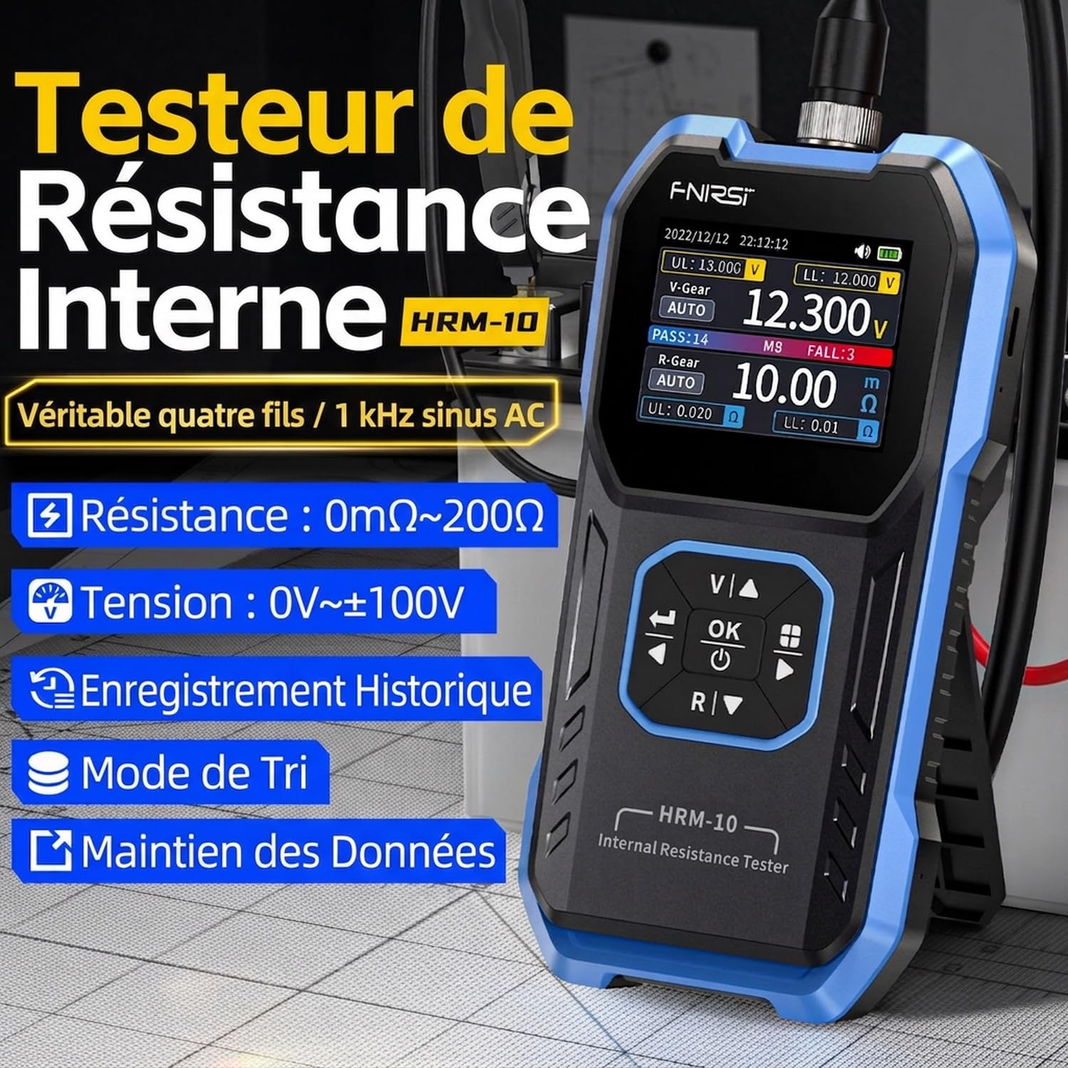 HRM-10 Internal Resistance Tester 100V 200Ω Battery Tester Numérique