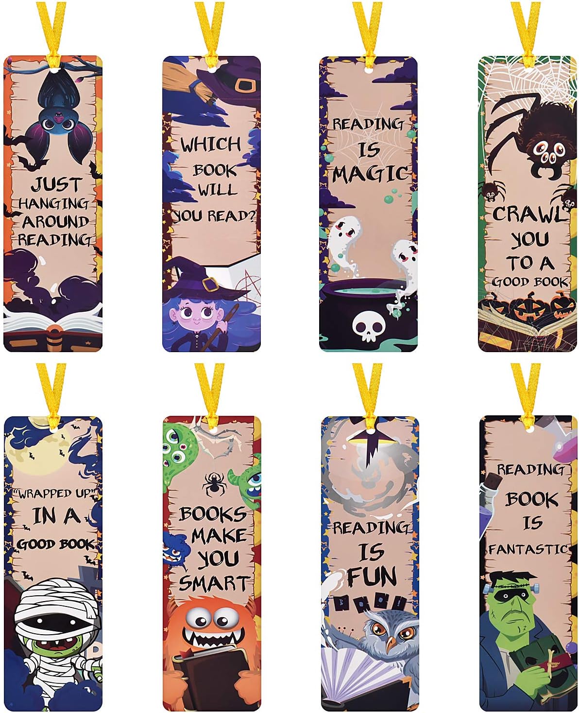8 Halloween Bookmarks, Pumpkn Bookmark, Bookworm Gft, Party Favor, Halloween Party,treat Bag