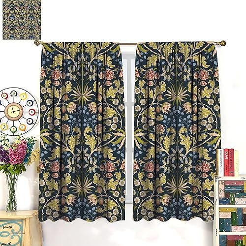 Miniatura 218 de Retro 70s Floral Blackout Window Curtains, Watercolor Flower Plant Rustic Modern Style Pattern Window Drapes, for Bedroom Living Room 42x45in 2