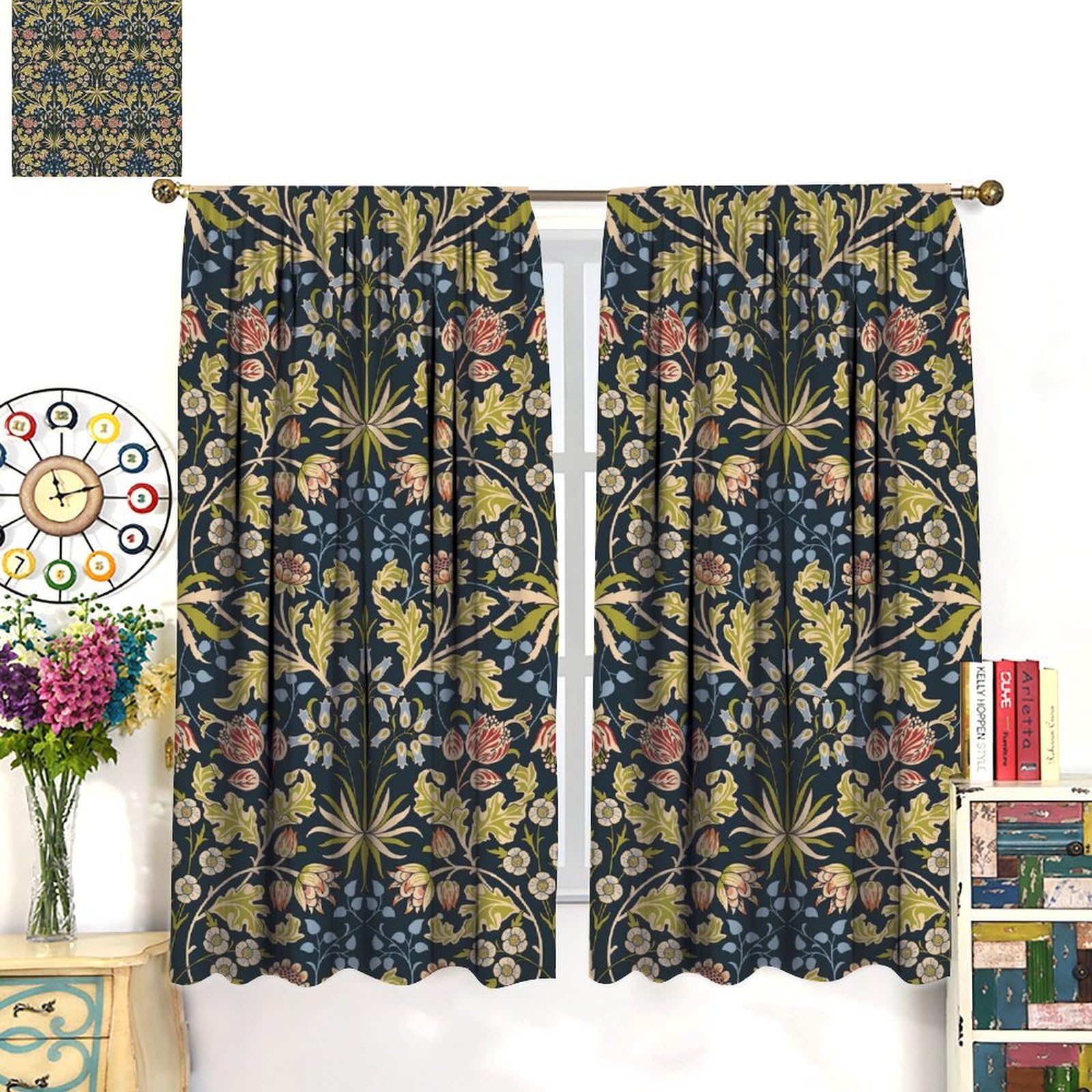 Amazon｜GoDazzling William Morris 花柄遮光カーテン ヴィンテージ