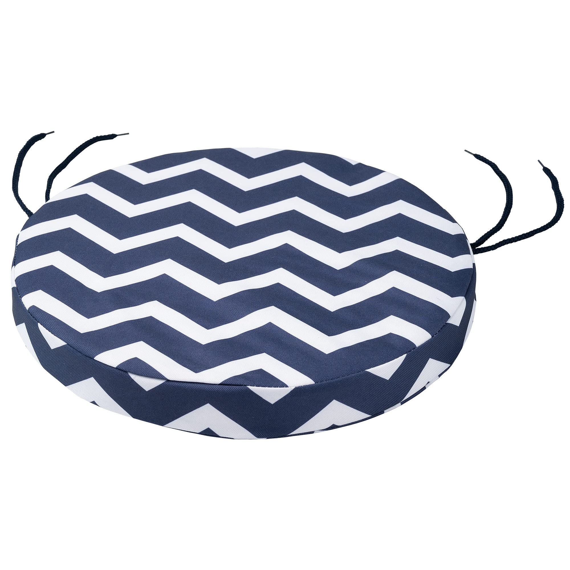 SOFTILLO Round Bistro Circular Chair Cushion with Seat Ties – 35cm, Indoor and Outdoor Furniture Seating, Water-Resistant Polyester, Patio, Kitchen Dining, Lawn & Garden - Zig Zag Dark Blue — image 1