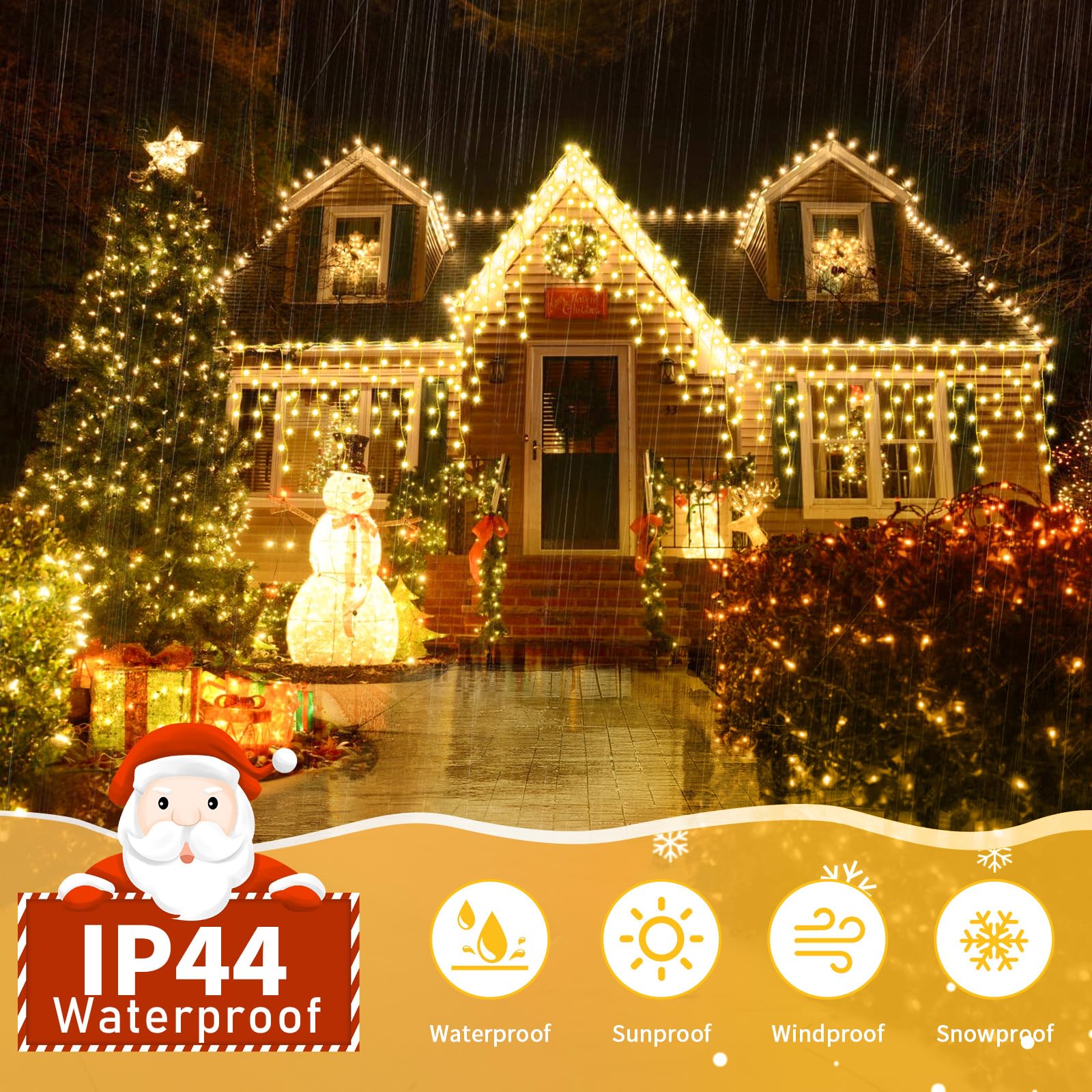 Auriostar Cortina Luces Navidad Exterior, 15M 594LED Cadena Luces Exterior, 8 Modos Guirnalda Luces para Exterior, Interio, Decoración Navidad, Casa, Balcon, Habitación, Jardín, Blanco Cálido