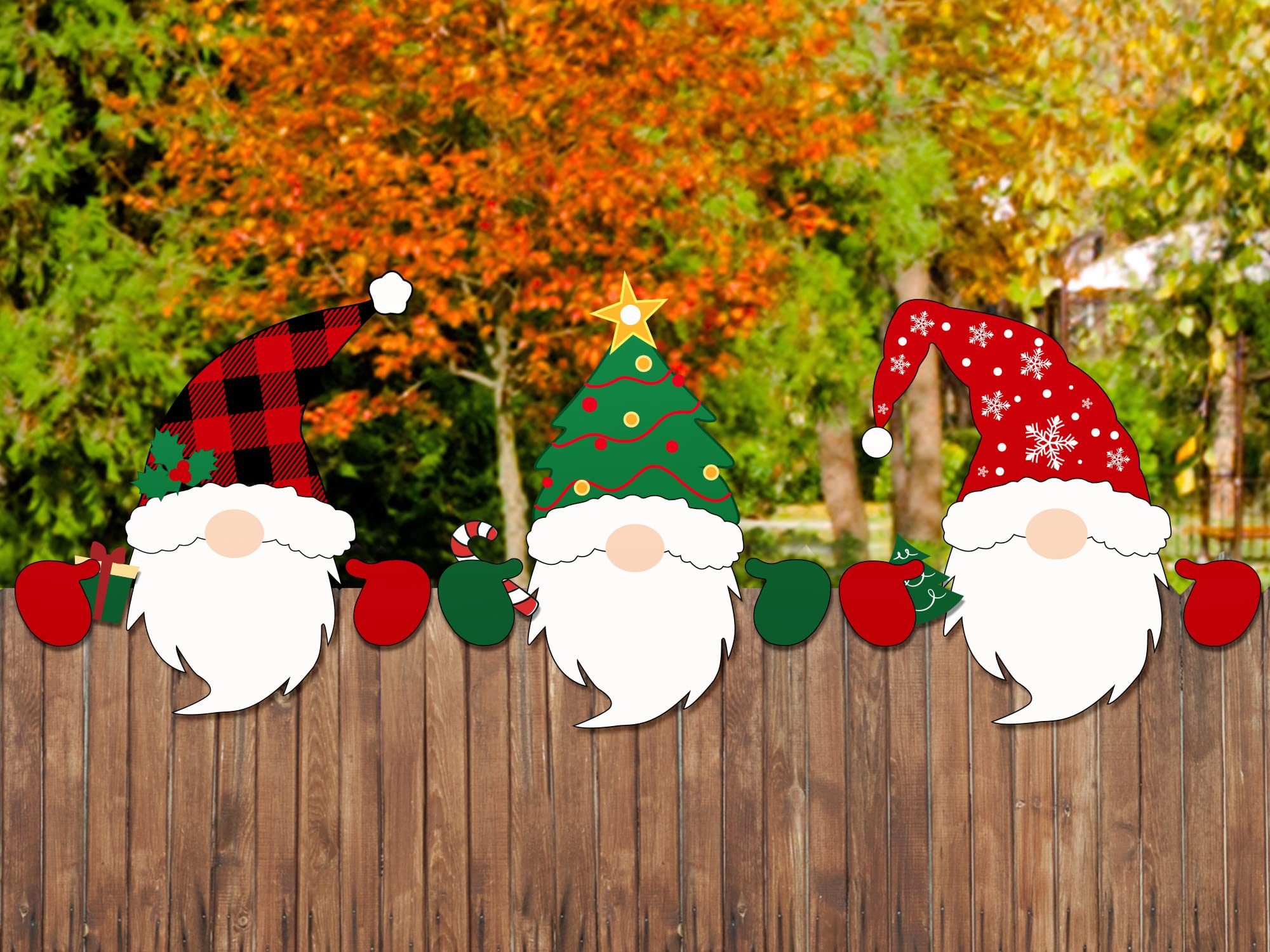 Weysat 3 Pcs Christmas Gnome Fence Peeker Decoration Outdoor Peeking Garden Yard Decorations DIY Cute Fence Sign for Winter Christmas Outdoor Garden