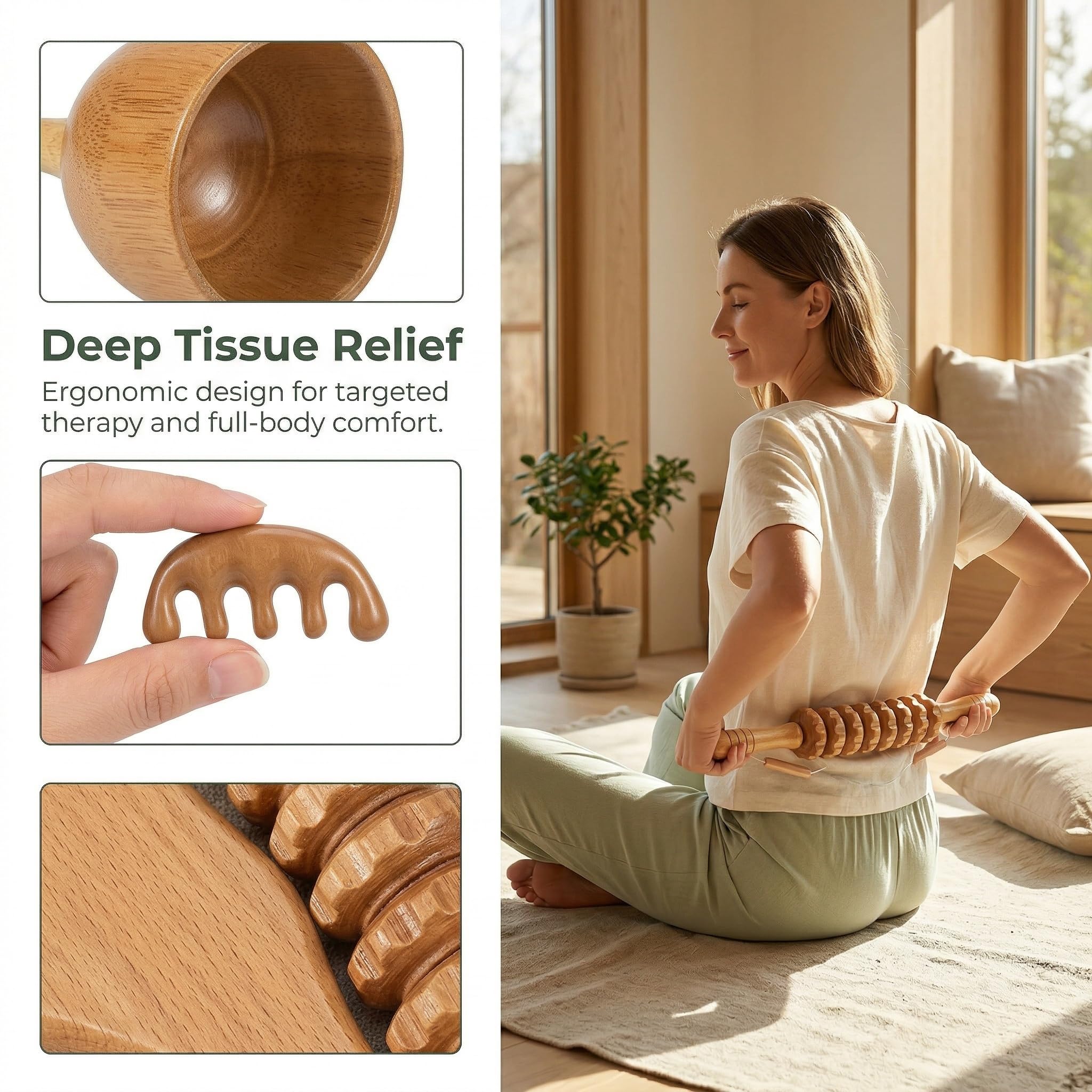 6 in 1 Maderotherapie Set,Holz-Therapie-Massagegerät,Faszienrolle Beine, Massage Roller,Massageroller Rücken,Stress Abbauen und Entspannung,für Körperformung,Lymphdrainage,Anti Cellulite