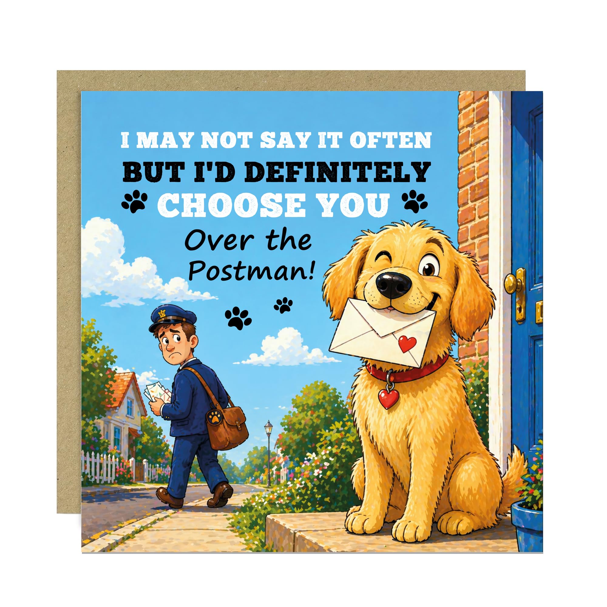 RED OCEAN Funny Father's Day or Birthday Card from Dog - 'I'd Choose You Over the Postman' Hilarious Dog Dad or Mum Cards For Dog Lover 145x145mm With Kraft Envelope