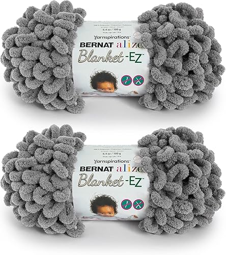 Bernat Alize Blanket-EZ - Ovillo de hilo súper suave para principiantes, tejido a mano, no necesita agujas ni ganchos, gris oscuro, paquete de 2