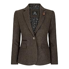 Women Blazer Tweed Herringbone Wool Classic Smart Casual Vintage Check 1920s