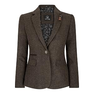 Women Blazer Tweed Herringbone Wool Classic Smart Casual Vintage Check 1920s