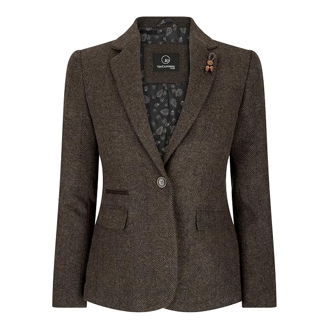 Women Blazer Tweed Herringbone Wool Classic Smart Casual Vintage Check 1920s